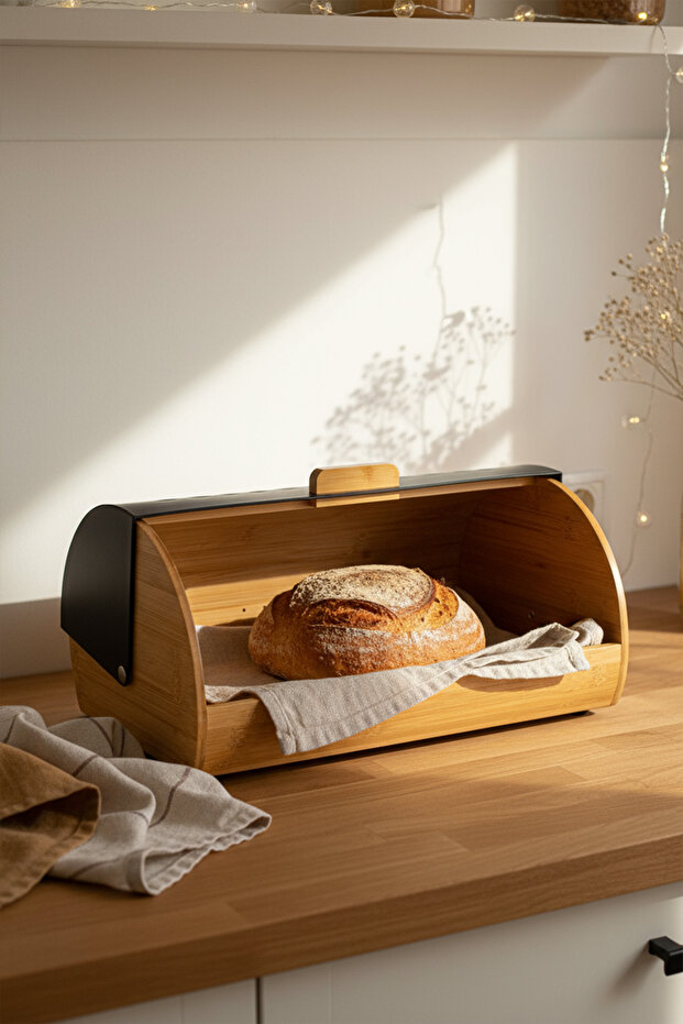 Noir - Bamboo Bread Box Bread Storage Container Bread Holder Bread Basket - 2