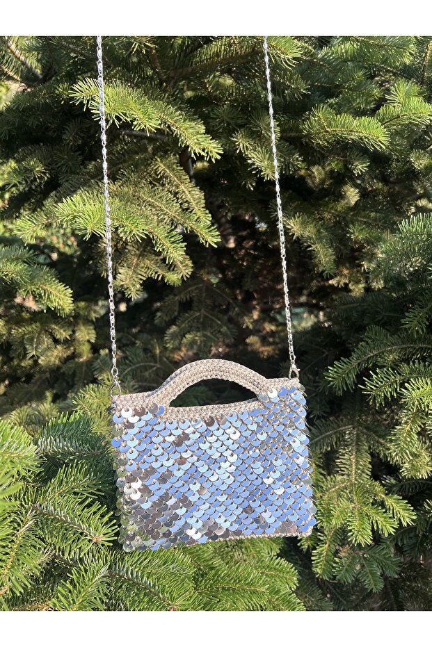 Mini Pullu Gümüş Çanta - 1