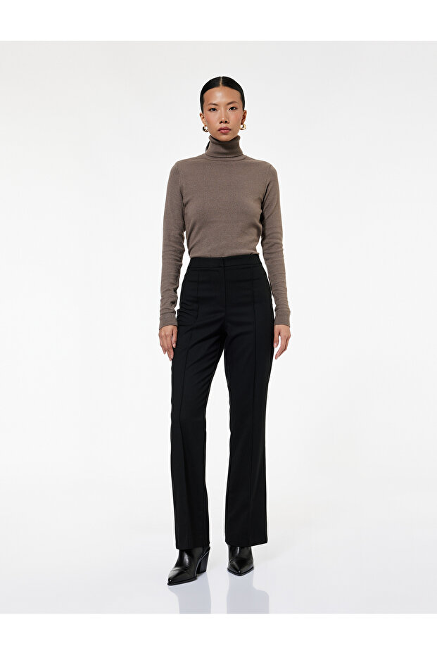 Normal Waist Viscose Blend Spanish Leg Basic Fabric Trousers