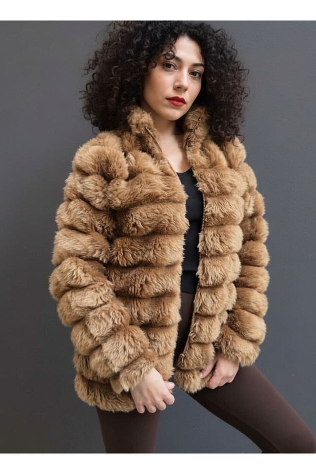 Jachetă de blană artificială de pluș - 1