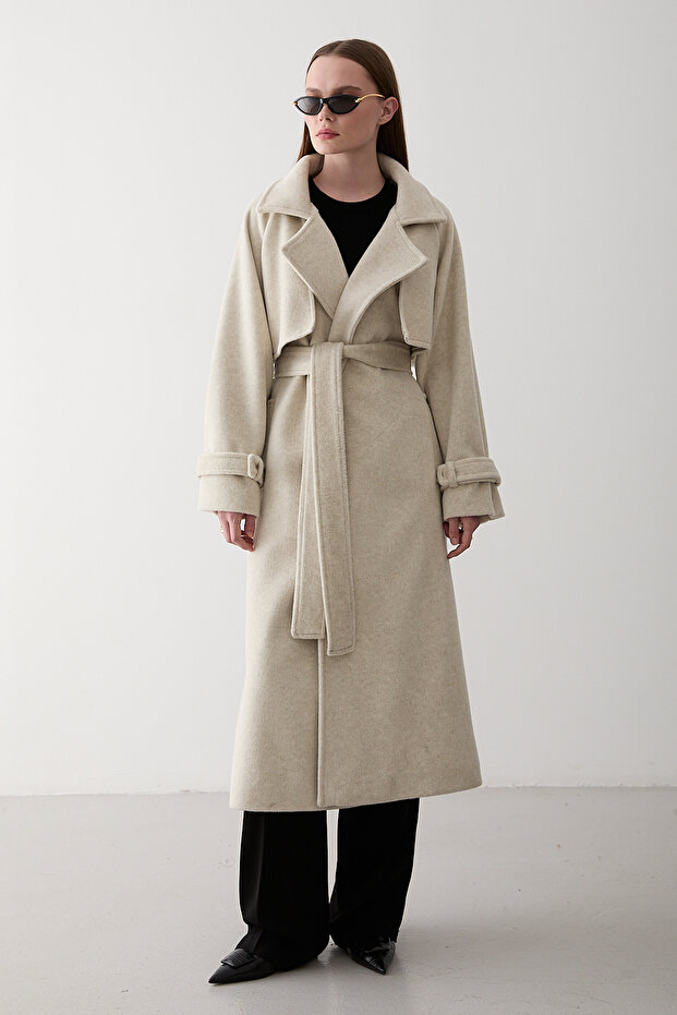 Ecru Vorkuta Belted Coat - 407007