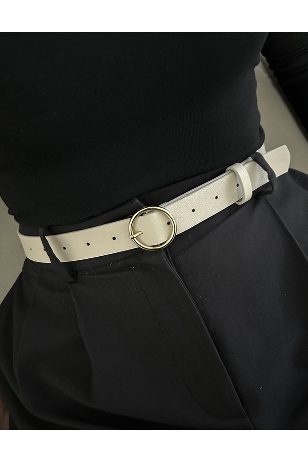Keen Round Gold Buckle Model Women's Belt Waist Belt Coat Belt Dress Belt Trouser Belt