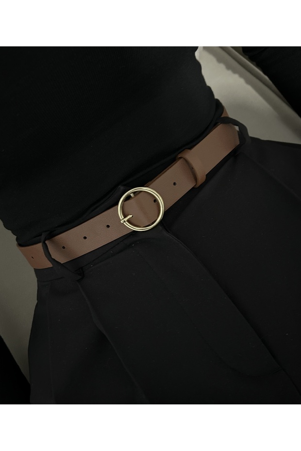 Keen Round Gold Buckle Model Women's Belt Waist Belt Coat Belt Dress Belt Trouser Belt