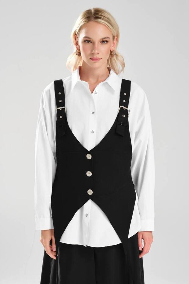 Women's Two-Piece Detachable Vest Detailed Design Shirt