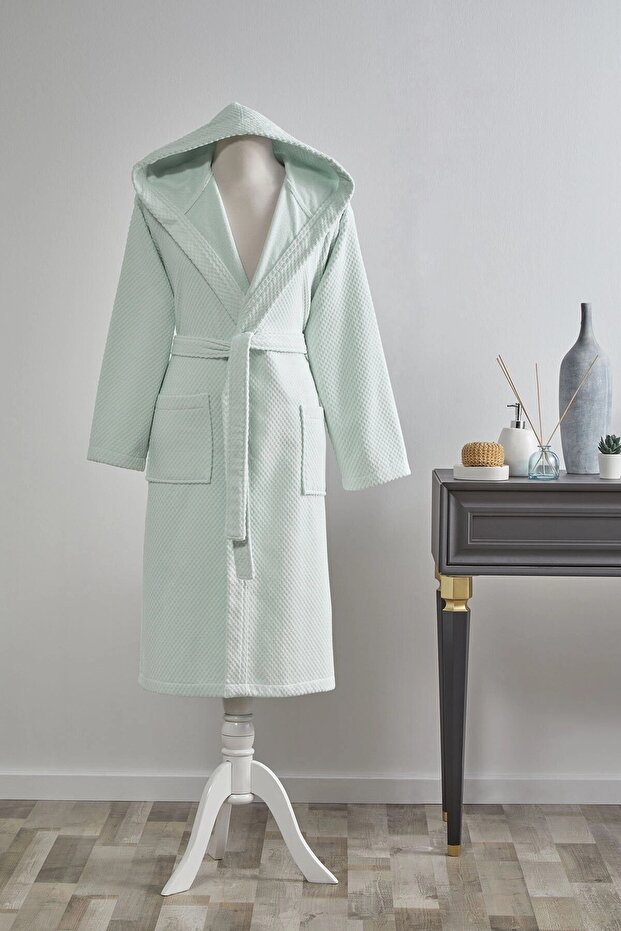Bright Velvet Hooded Bathrobe - Green L