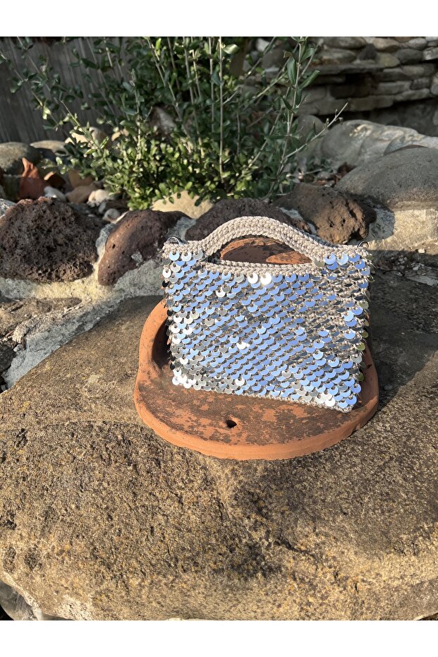 Mini Pullu Gümüş Çanta - 2