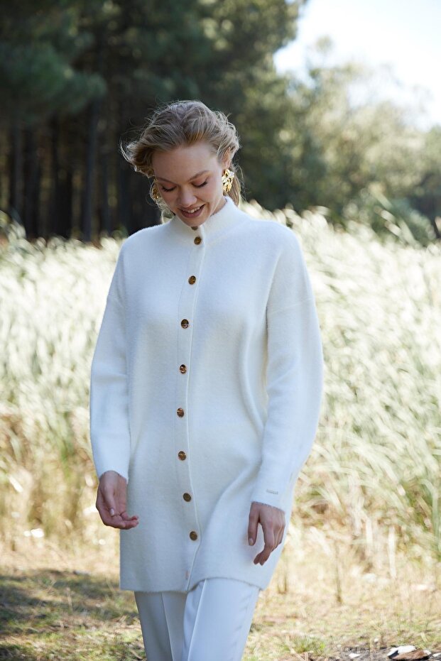 Snap-Buttoned Stand-Up Collar Soft Cardigan - 6