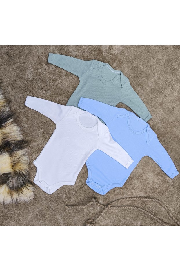 3-Piece Long Sleeve Baby Boys and Girls Bodysuit with Snap Fasteners Cotton Romper