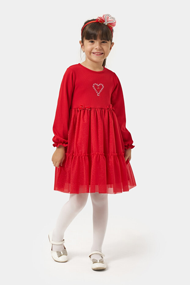 Yılbaşı Temalı Taç Hediyeli Simli Tüllü Kız Çocuk Elbise - 2