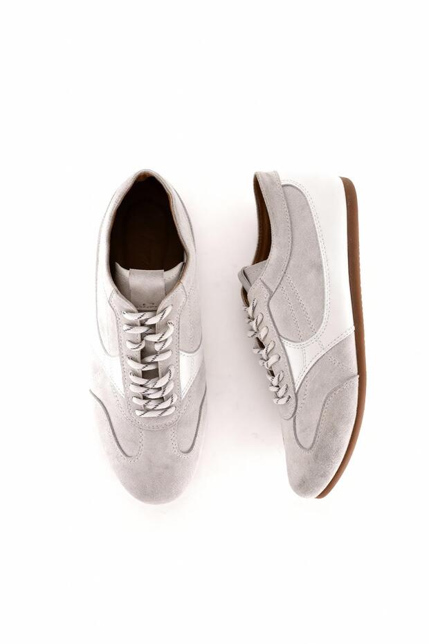 Partial Leather White Shoes - 6