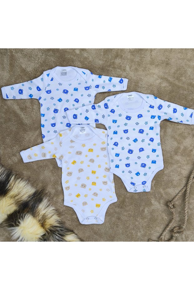 3-Piece Long Sleeve Baby Boys and Girls Bodysuit with Snap Fasteners Cotton Romper