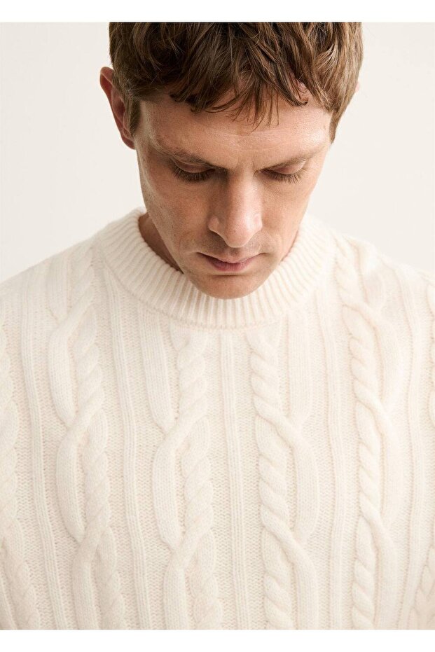 %100 yün örgü desenli kazak - 7