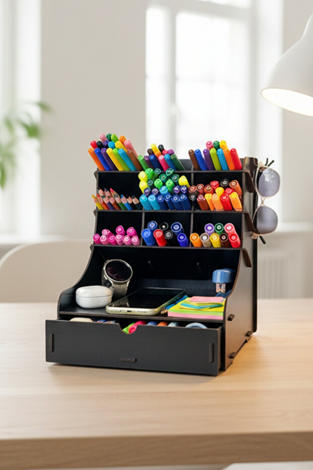 Coral 9-Compartment Drawer Desktop Wooden Organizer Pen Holder - Jewelry Makeup Multi-Purpose Organizer