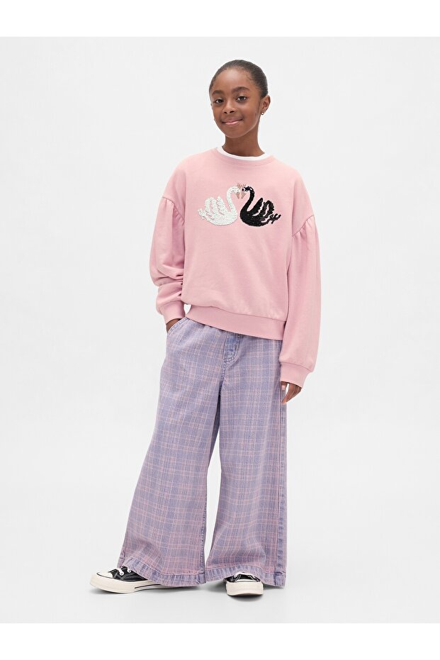 Kız Çocuk Pembe Relaxed Flippy-Sequin Grafikli Sweatshirt - 3