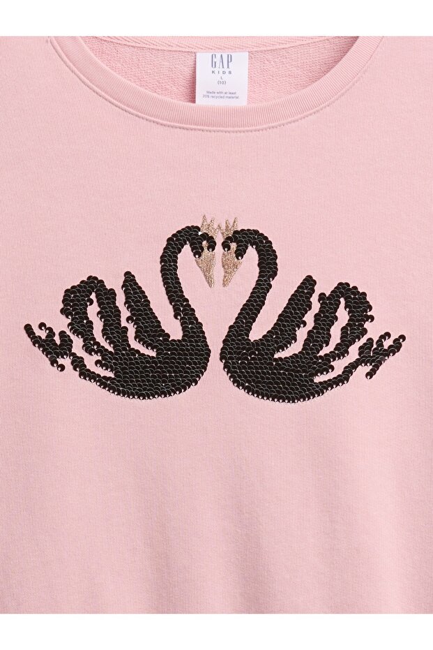 Kız Çocuk Pembe Relaxed Flippy-Sequin Grafikli Sweatshirt - 2