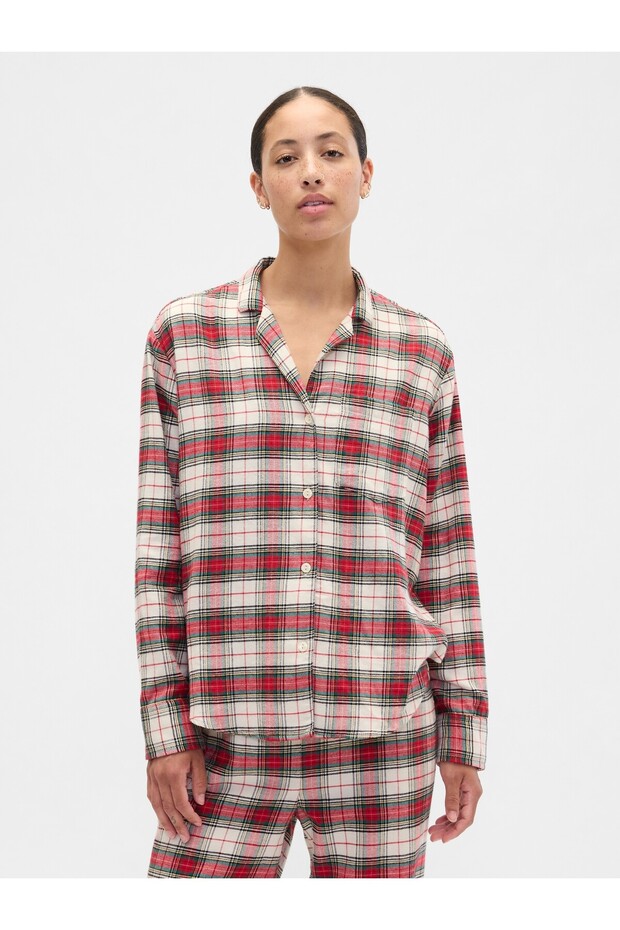 Kadın Kırmızı Relaxed Flannel Pijama Üstü - 1