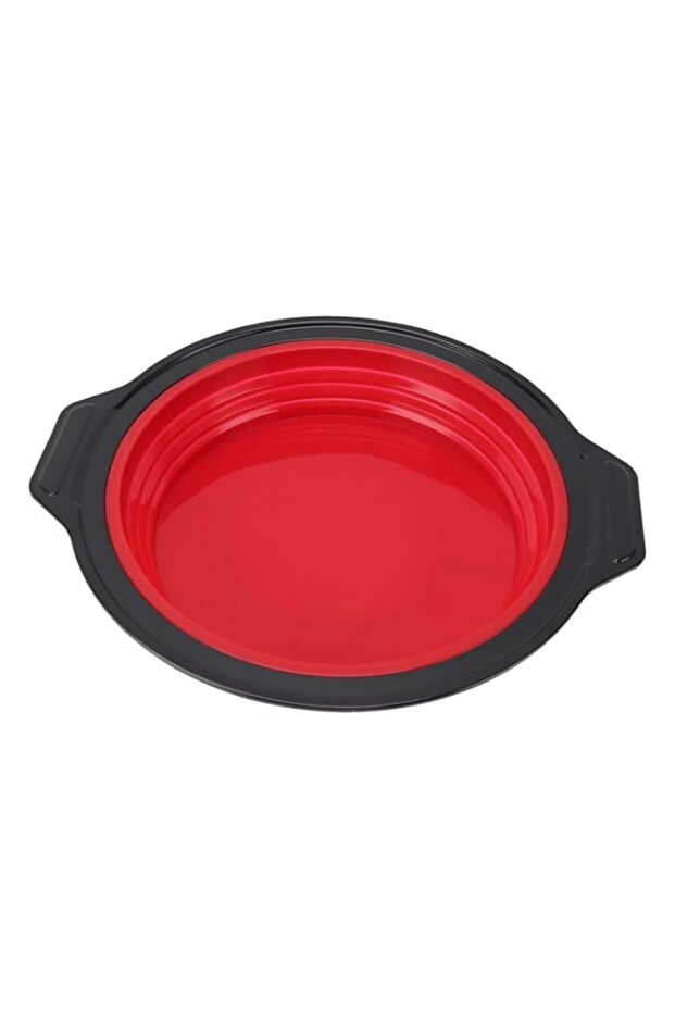 Quick Release Baking Pan, Silicone Cake Pan, Foldable Round Baking Pan with Unique Press Design for Layer Cake Cheese Cake Chiffon Cake (Red)