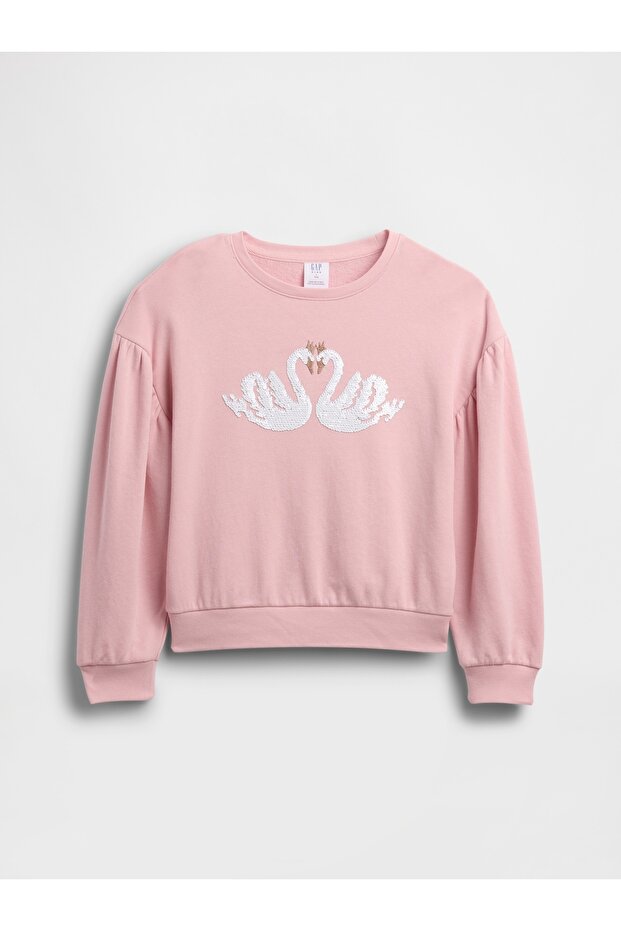 Kız Çocuk Pembe Relaxed Flippy-Sequin Grafikli Sweatshirt - 5