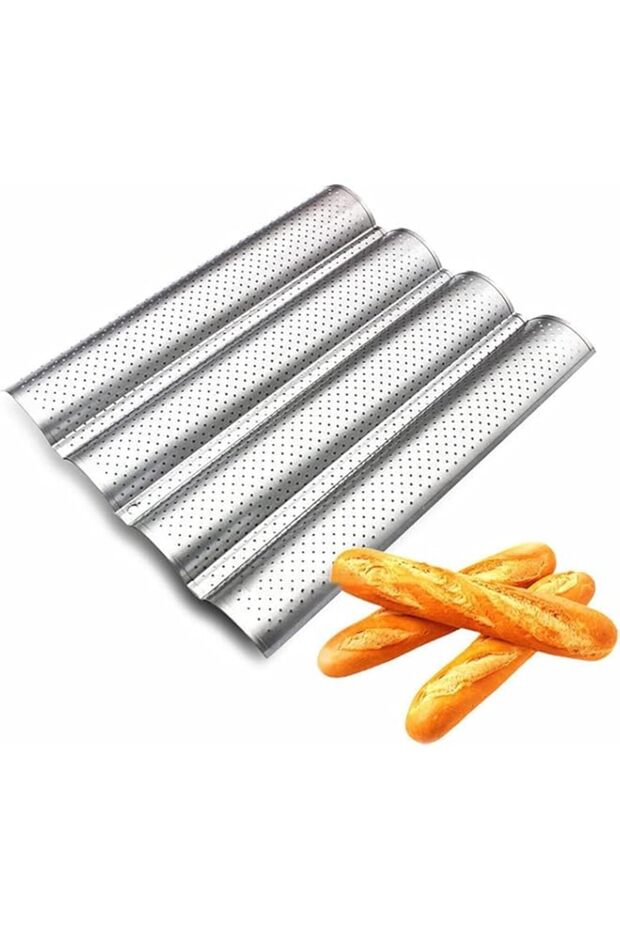 4 Slots Loaves Loaf Bake Mold Tin, Non Stick Rectangle Baking Pan, Waves Silver Steel Tray, Strong and Durable, for Home Baking Bread Cake or Pies