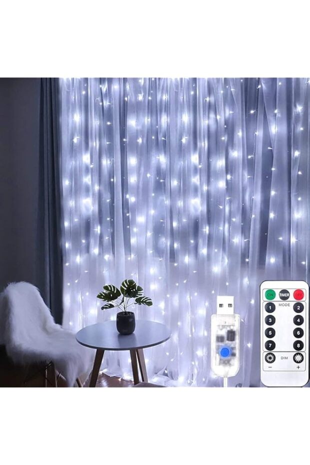 Aputue Curtain Lights, 3×3m 300 LED Fairy String Lights with Remote 8 Modes, USB Powered Waterproof - 1