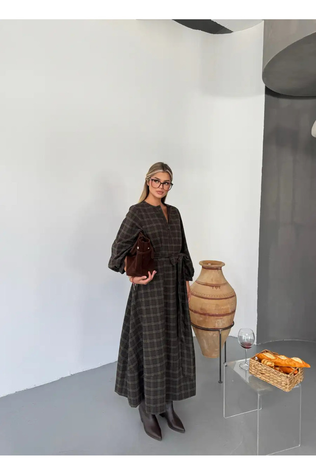 Premium ekose elbise - 2