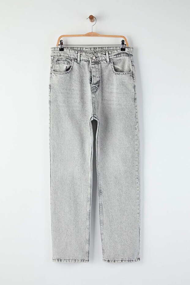 Gri Baggy /Bol Kesim Kot Pantolon Jeans TMNAW24JE00027 - 5