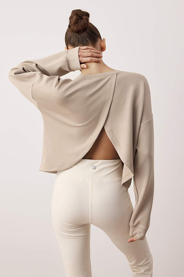 Vizon Sırt Yırtmaç Detaylı Spor Örme Sweatshirt THMAW26SW00003 - 1