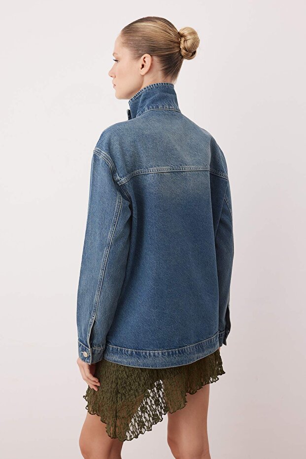 Mavi Kruvaze Kapama Dik Yaka Denim Ceket TWOAW26CE00055 - 4