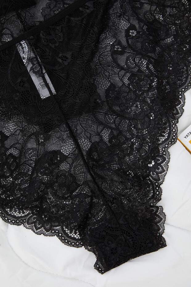 Siyah 3'lü Paket Yumuşak Dantelli Hipster Örme Esnek Büyük Beden Külot TBBAW25CM00008 - 6