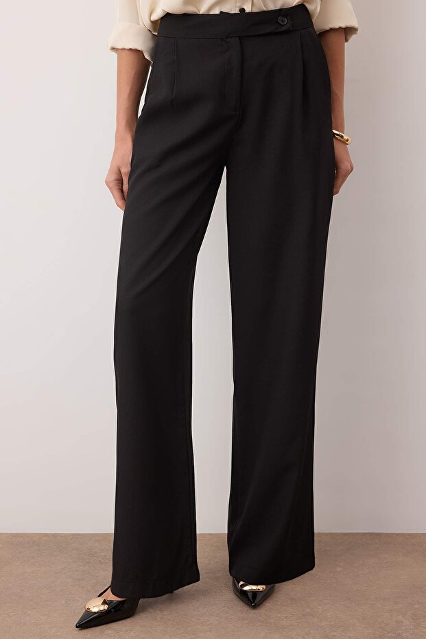 Siyah Wide Leg/Geniş Paça Yüksek Bel Pantolon TWOAW26PL00036 - 4