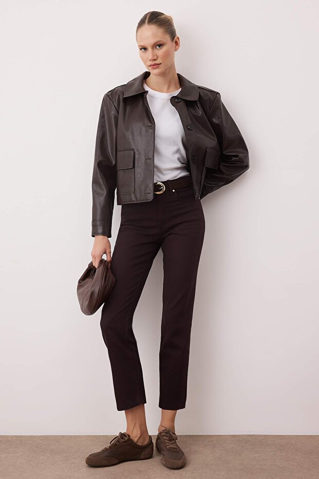 Kahverengi Yüksek Bel Paçası Kesikli Comfort/Esnek YENİ Mom Jeans TWOAW26JE00026 - 1
