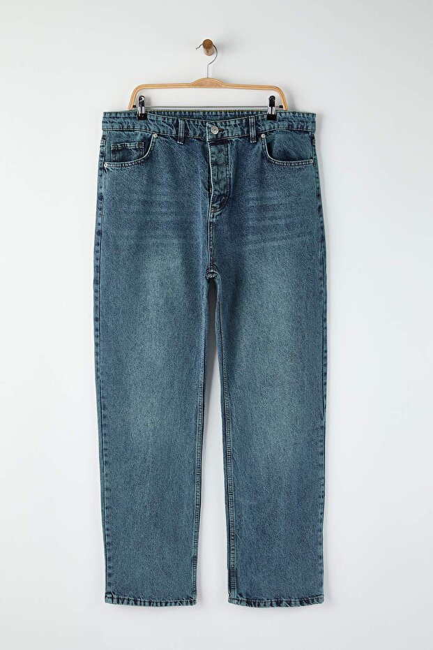 Orta Mavi %100 Pamuk Baggy Fit Jeans Kot Pantolon TMNAW24JE00027 - 7