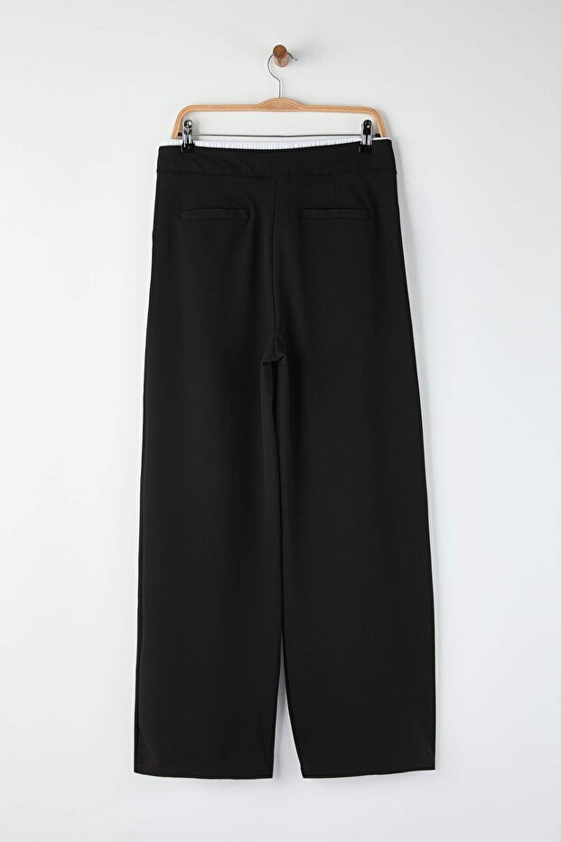 Siyah Wide Leg Boxer Kemer Detaylı Örme Pantolon TWOAW24PL00360 - 8