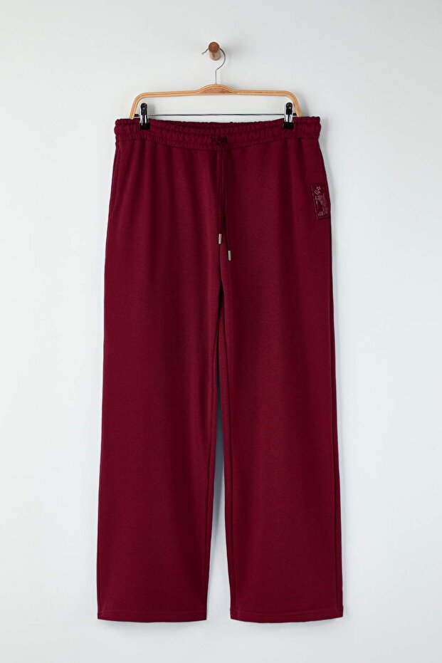 Bordo Etiket Detaylı Wide Leg/Geniş Paça Büyük Beden Eşofman Altı TBBAW26AJ00010 - 6