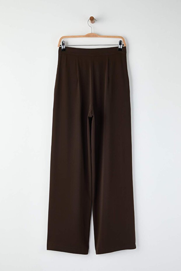 EXCLUSIVE Özel Koleksiyon Dökümlü Kahverengi Nervürlü Wide Leg/Geniş Paça Pantolon TWOAW26PL00118 - 8