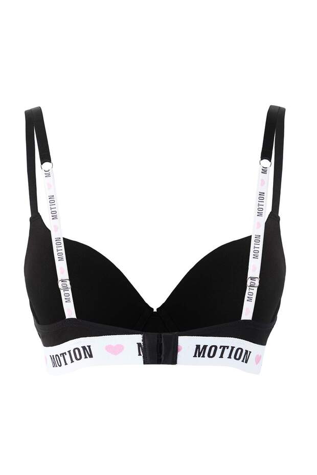 Siyah Pamuklu Lastikli Slogan Kaplı T-Shirt Bra Örme Sütyen THMAW26SU00013 - 8