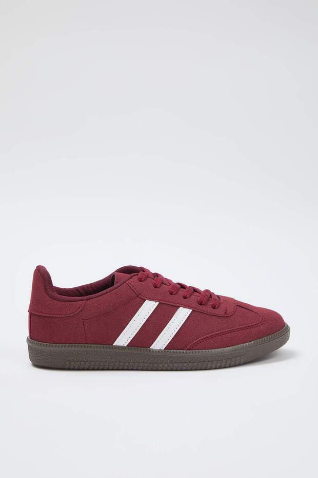 Bordo Süet Retro Bağcıklı Kadın Spor Ayakkabı TAKAW25SN00005 - 3