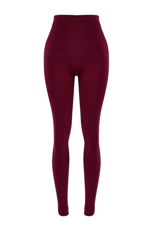 Bordo Seamless/Dikişsiz Push Up Tam Boy Örme Spor Tayt THMAW25TY00003 - 7