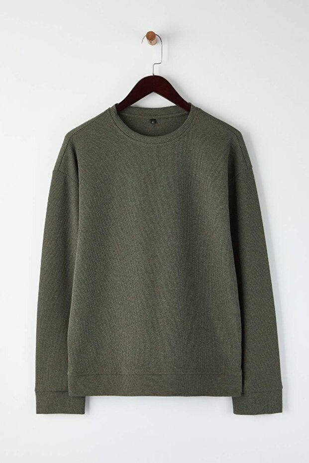 Siyah - Haki Yeni Oversize/Geniş Kalıp 2'li Paket Dokulu Waffle Sweatshirt TMNAW26SW00028 - 9