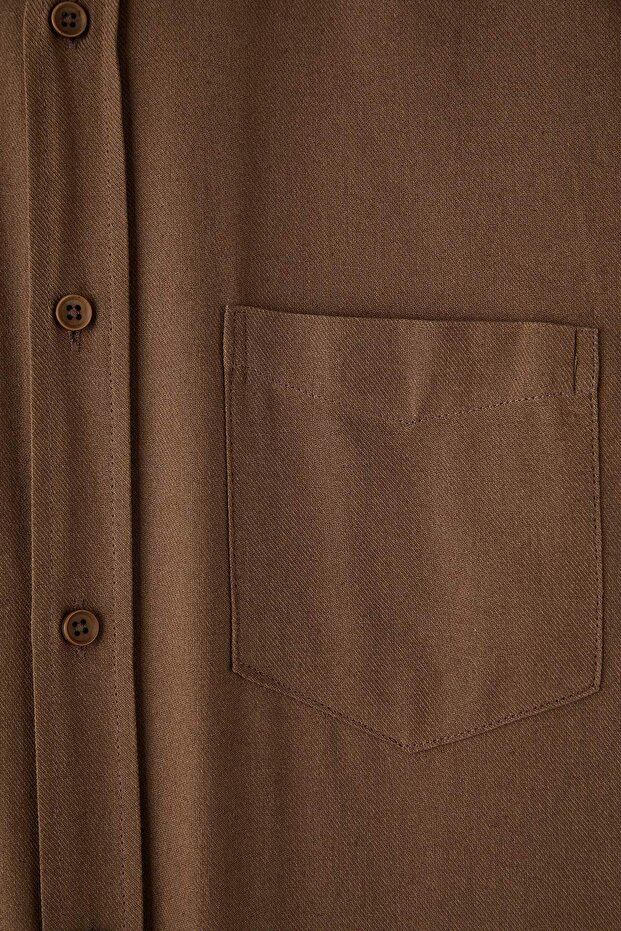 Kahverengi Regular Fit Gabardin Dokulu Erkek Gömlek TMNAW26GO00009 - 8