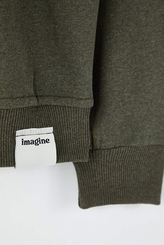 Siyah-Haki 2'li Paket Oversize/Geniş Kesim İçi Polar/Sıcak Tutan Etiketli Sweatshirt TMNAW24SW00001 - 10