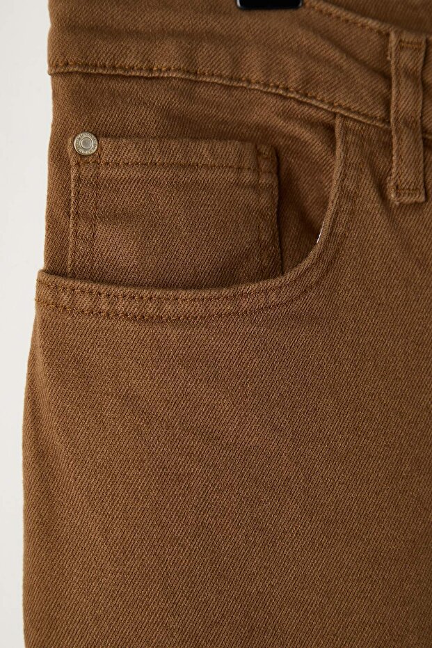 Kahverengi Yüksek Bel Geniş Paça Büyük Beden Wide Leg Jeans TBBAW23CJ00020 - 6