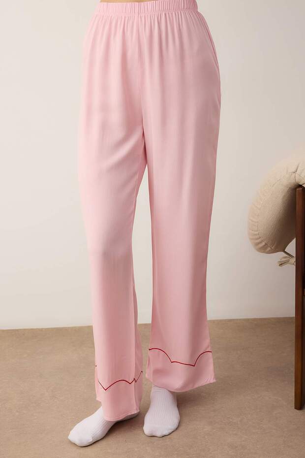 Pembe Çilek Nakışlı Viskon Dokuma Pijama Takımı THMAW26PT00169 - 3
