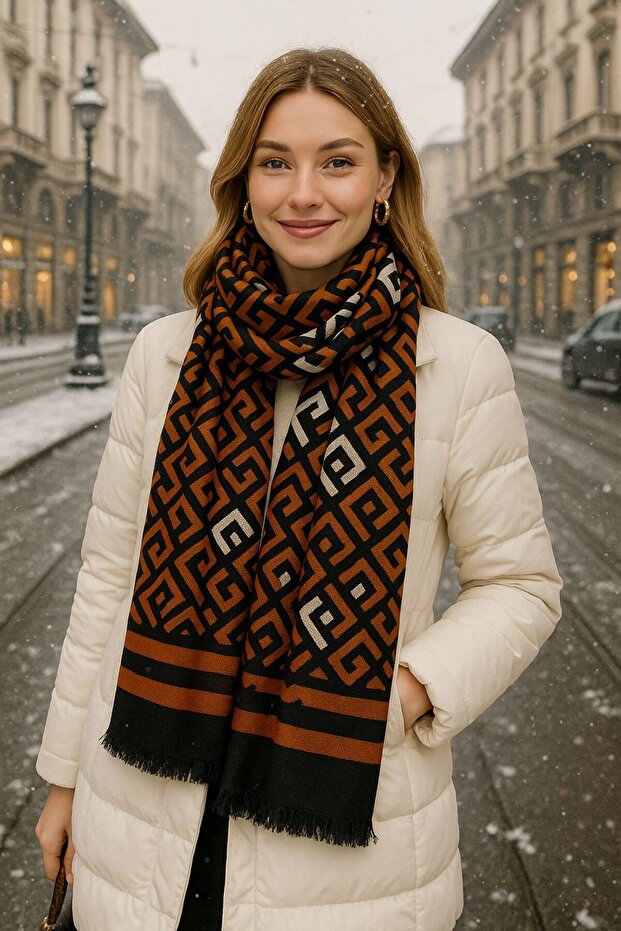 Chain Patterned Brown Women's Shawl
