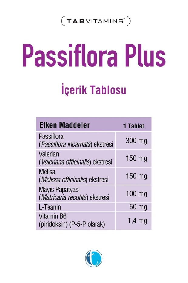 Tabvitamins Passiflora Plus 30 Tablet 8680133002922 - 3