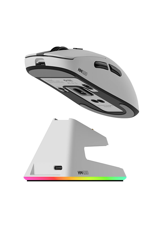 HM420 4K Hz 26000 DPI Tri-Mode Kablosuz/Bluetooth Şarj Standlı Beyaz Gaming Oyuncu Mouse - 5
