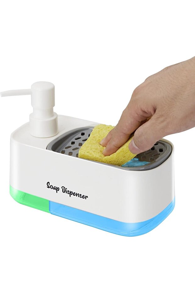 3-in-1 Countertop Kitchen Liquid Soap Dispenser & Sponge Holder Box Set