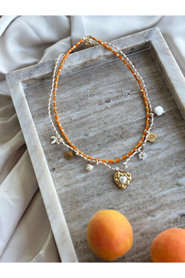 Pearl Heart Charm Detailed String Necklace