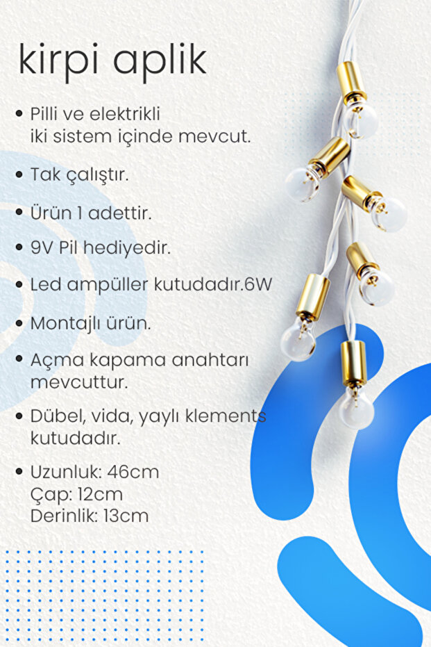 Kirpi Aplik Eskitme, Pilli Aplik, Anahtarlı, Pilli Elektrikli Ledli Duvar Aplik, Gece Lambası - 7