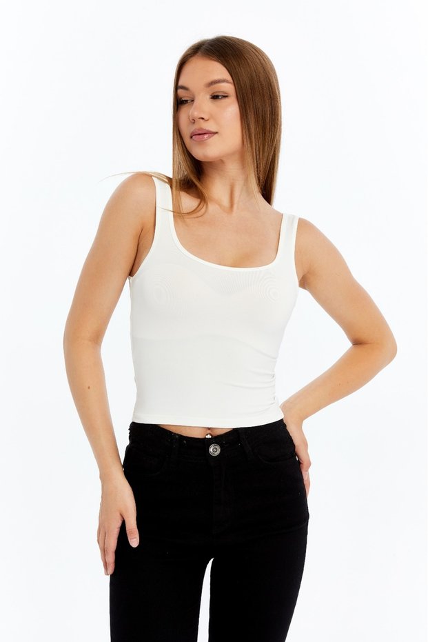 Women's Wide Strap Lycra Body Ecru